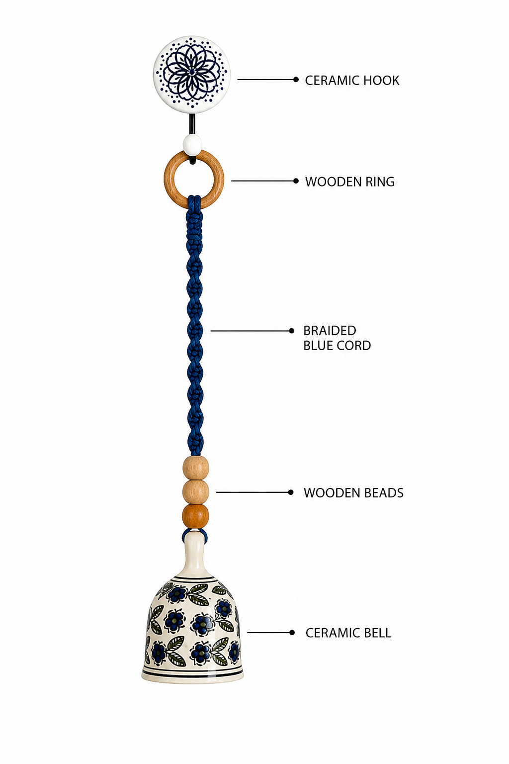 Blue Floral Single Bell – Set of 2