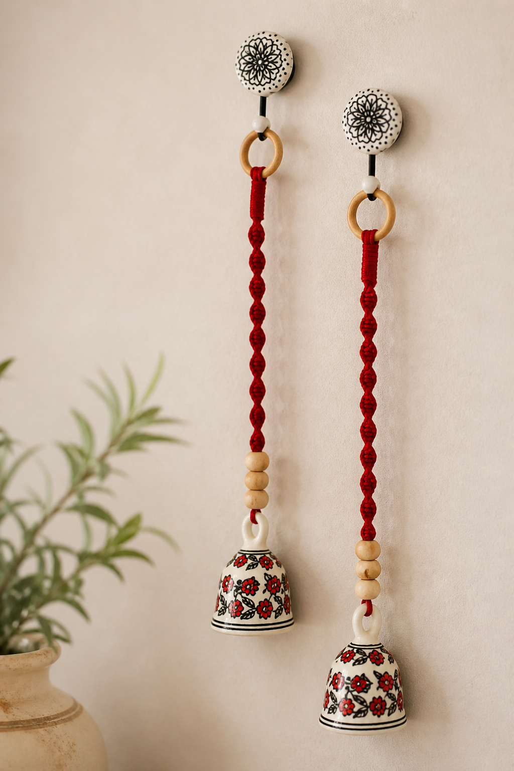 Red Floral Single Bell – Set of 5