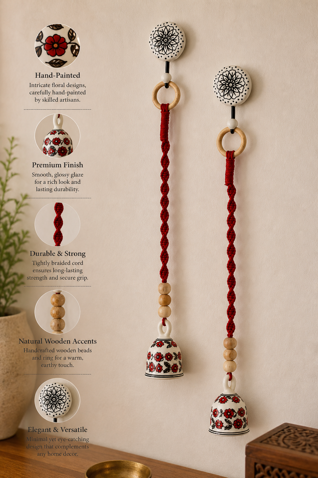 Red Floral Single Bell – Set of 5