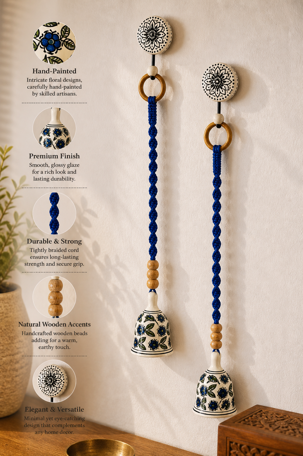 Blue Floral Single Bell – Set of 5