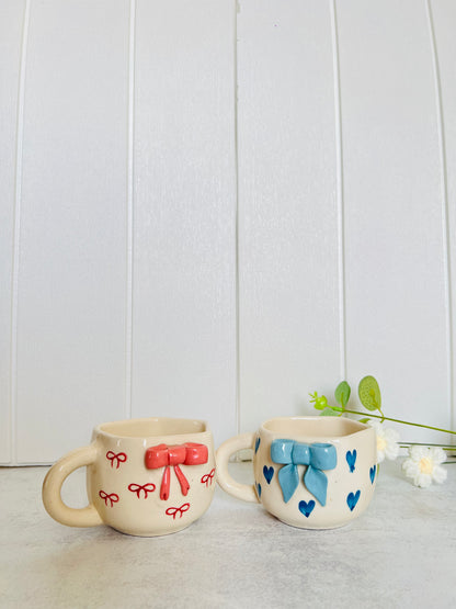 Blush & Blue Bow Mug Set – Set of 2