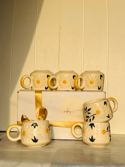 Daisy Bloom Mug Set -Set of 6