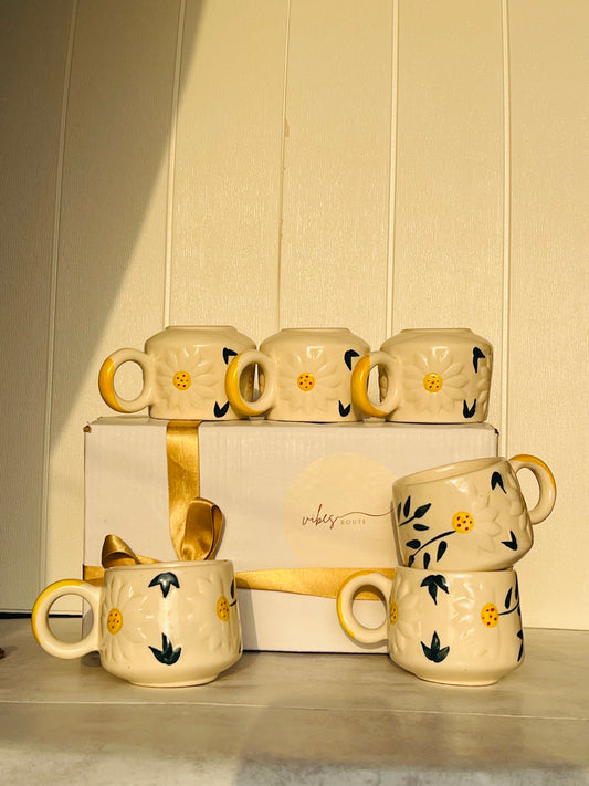 Daisy Bloom Mug Set -Set of 6