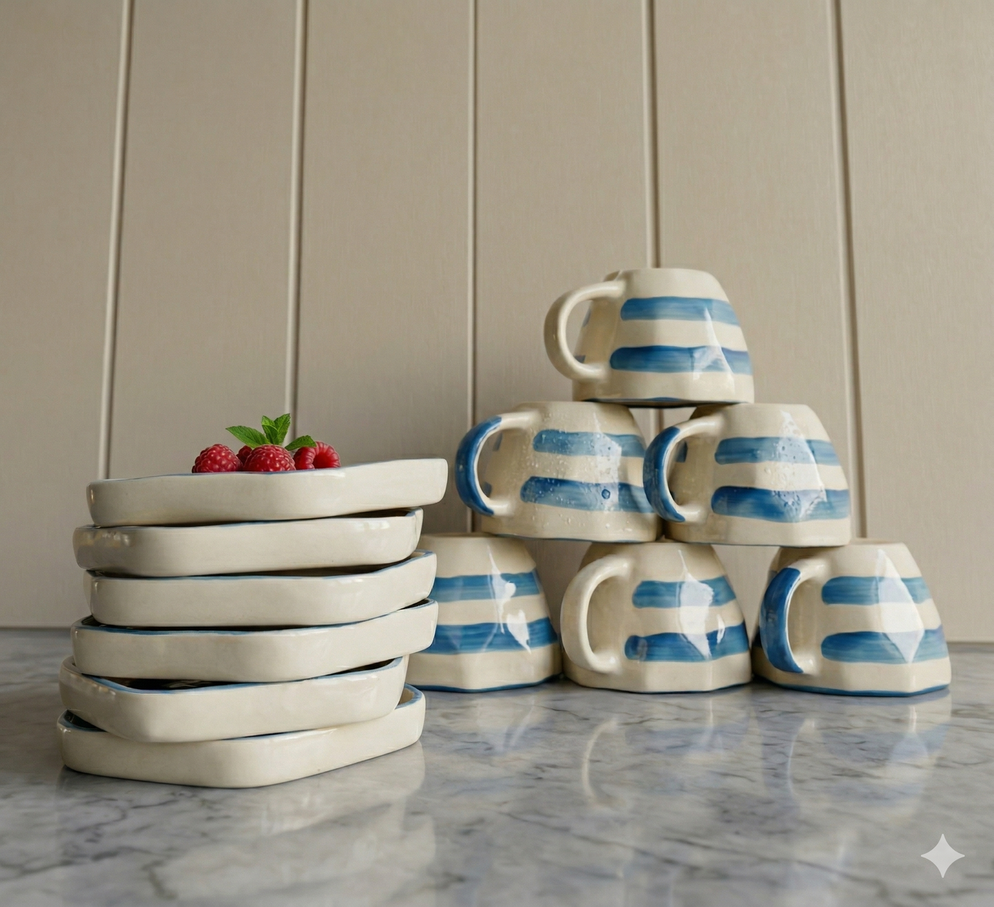 Cloud Stripe Cup & Coaster Set – Set of 12