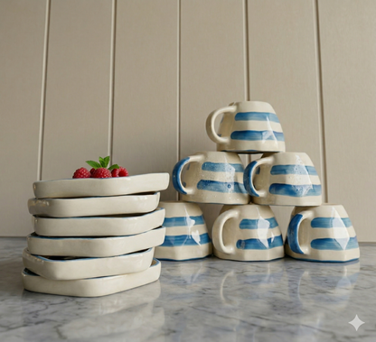 Cloud Stripe Cup & Coaster Set – Set of 12