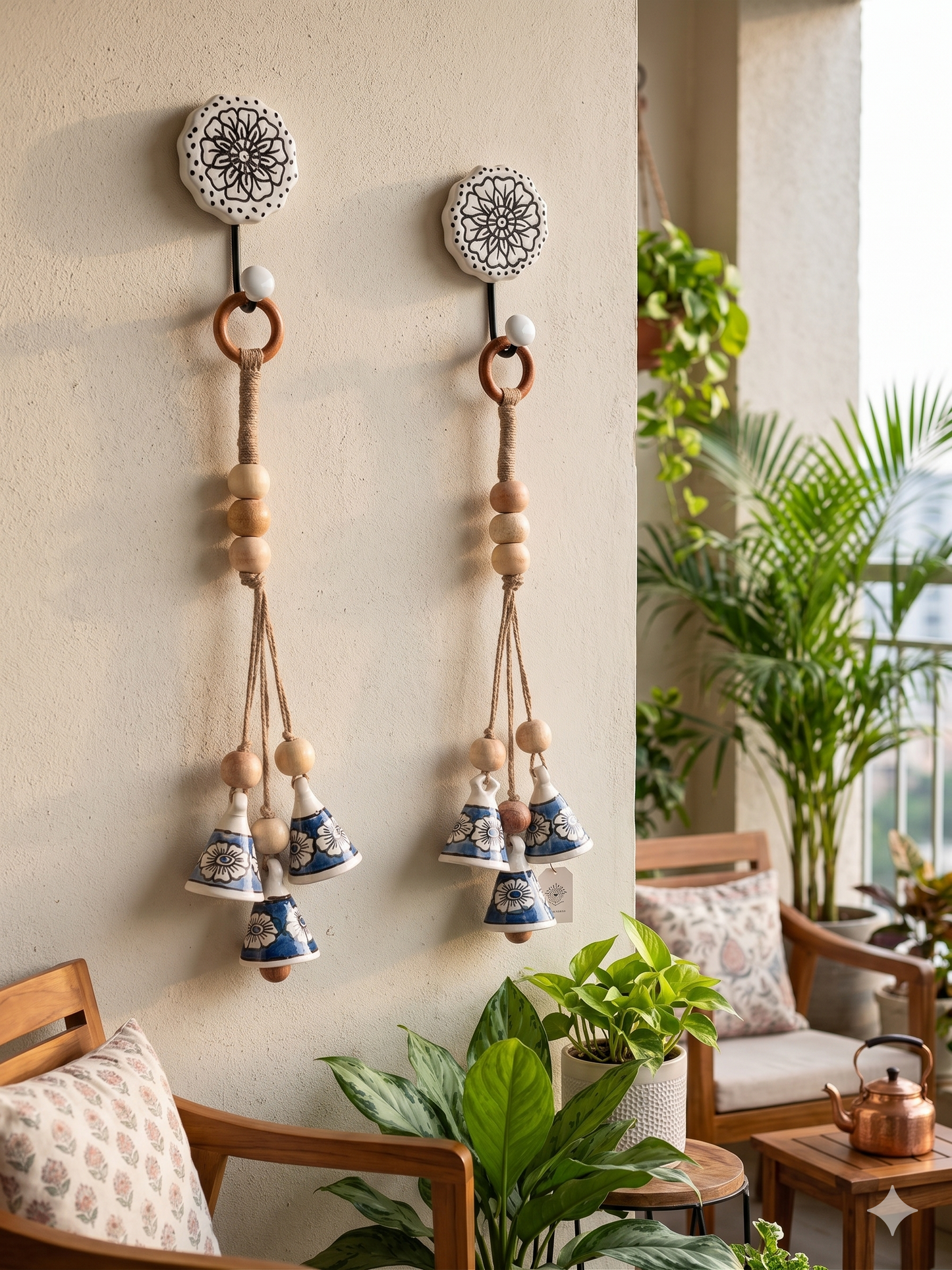 ZenBloom Floral Bell Hanging – Blue (Set of 2)