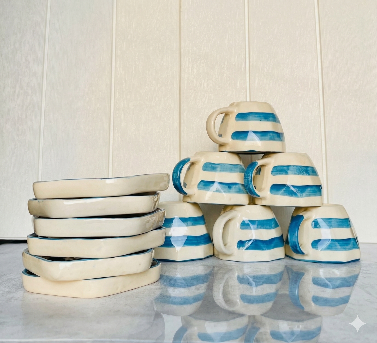 Cloud Stripe Cup & Coaster Set – Set of 12