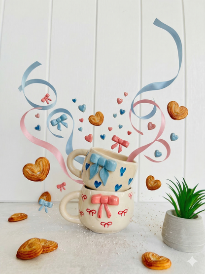 Blush & Blue Bow Mug Set – Set of 2