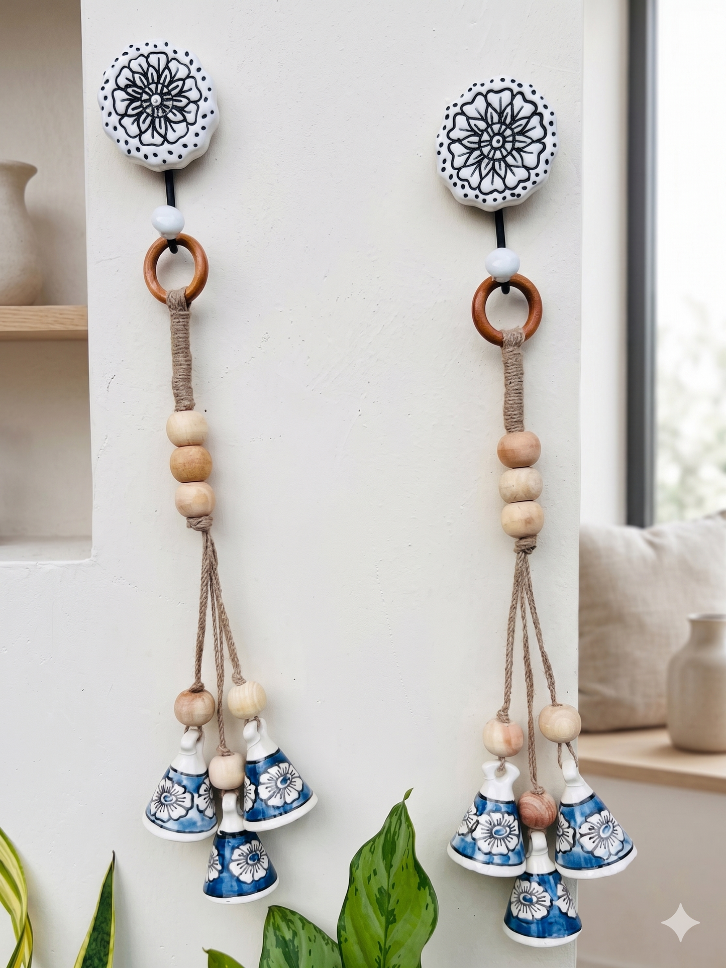 ZenBloom Floral Bell Hanging – Blue (Set of 2)