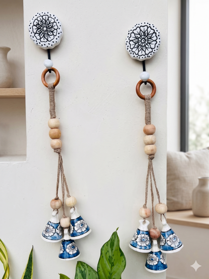 ZenBloom Floral Bell Hanging – Blue (Set of 2)
