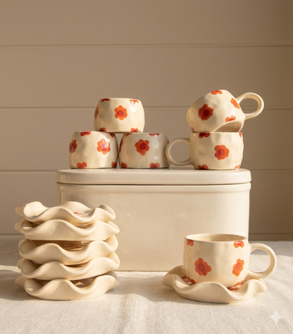 Berry Bloom Print Cup & Coaster Set – 6 🌸💛