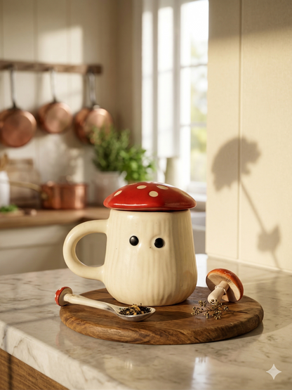 Mushroom Magic Mug with Lid - Red