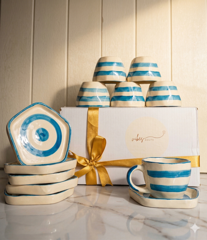 Cloud Stripe Cup & Coaster Set – Set of 12
