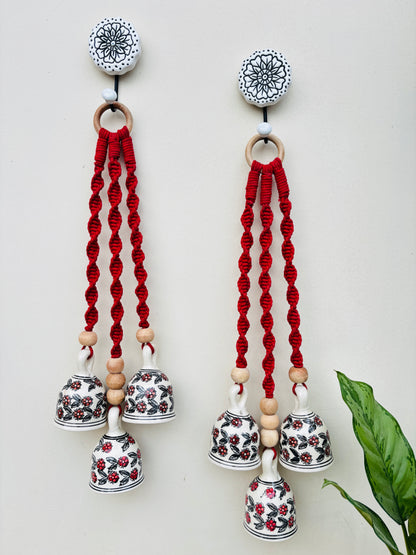 Red Aura Macrame Bell Combo - Set of 2