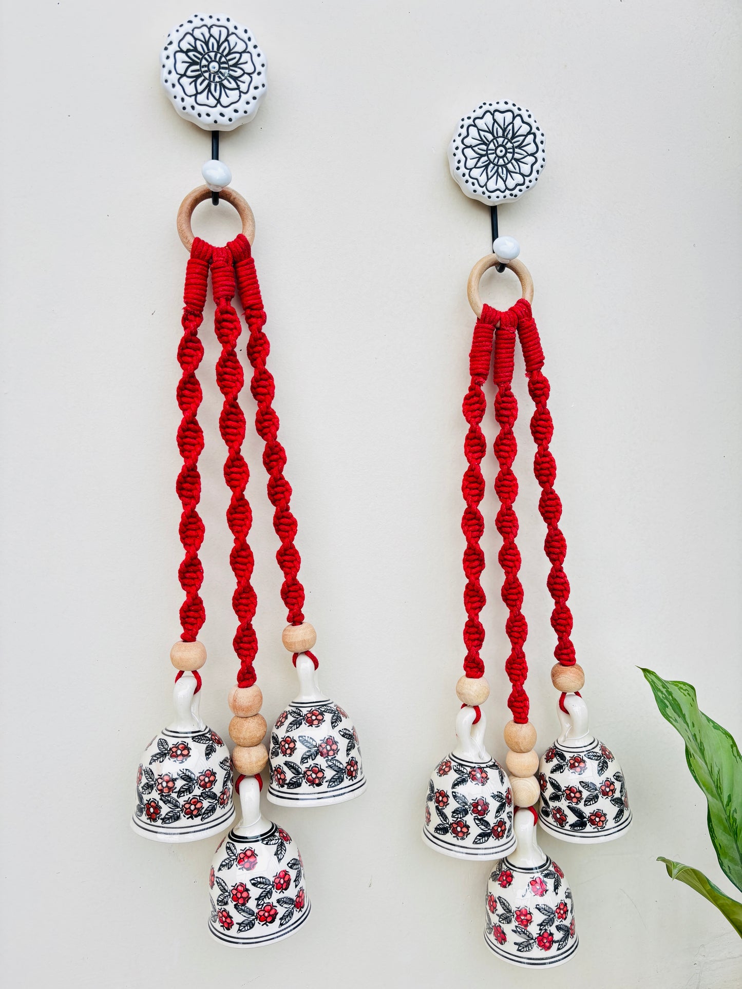 Red Aura Macrame Bell Combo - Set of 2