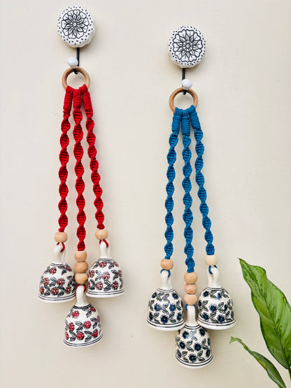 Red & Blue Aura Macrame Bell Combo -  Set of 2