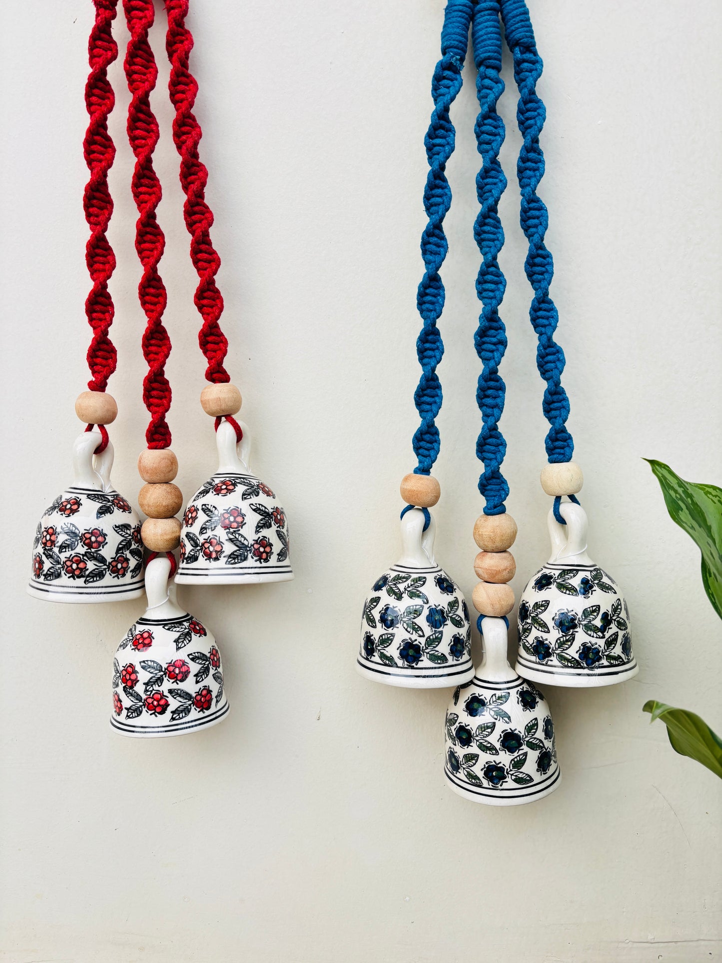 Red & Blue Aura Macrame Bell Combo -  Set of 2