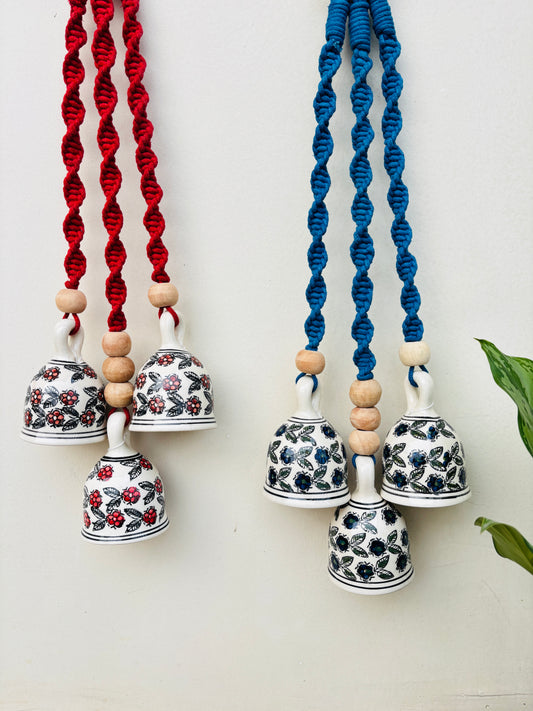 Red & Blue Aura Macrame Bell Combo -  Set of 2