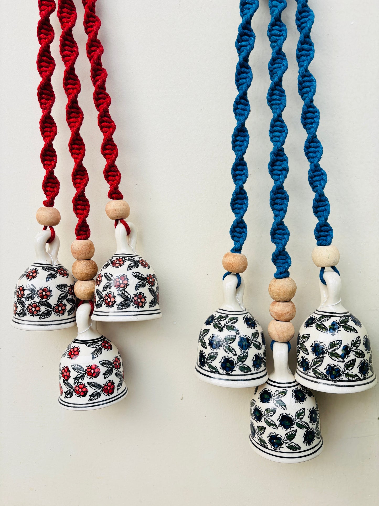 Red & Blue Aura Macrame Bell Combo -  Set of 2