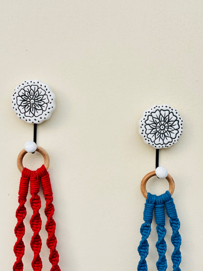 Red & Blue Aura Macrame Bell Combo -  Set of 2