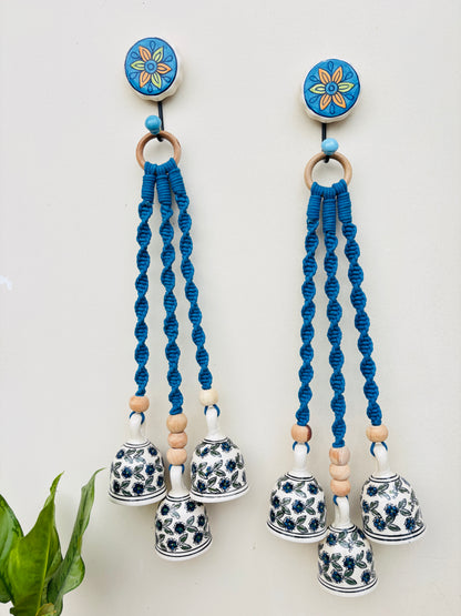 Blue Aura Macrame Bell Combo - Set of 2
