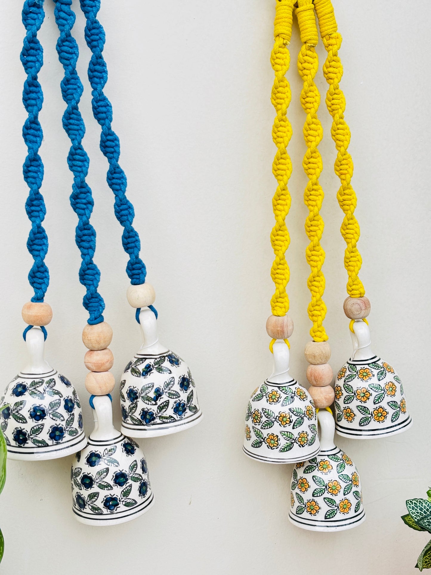 Yellow & Blue Aura Macrame Bell Combo -  Set of 2
