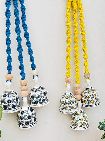 Yellow & Blue Aura Macrame Bell Combo -  Set of 2