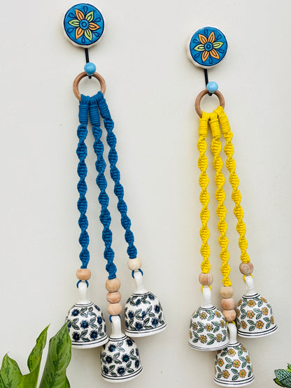 Yellow & Blue Aura Macrame Bell Combo -  Set of 2