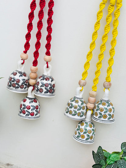Red & Yellow  Aura Macrame Bell Combo -  Set of 2