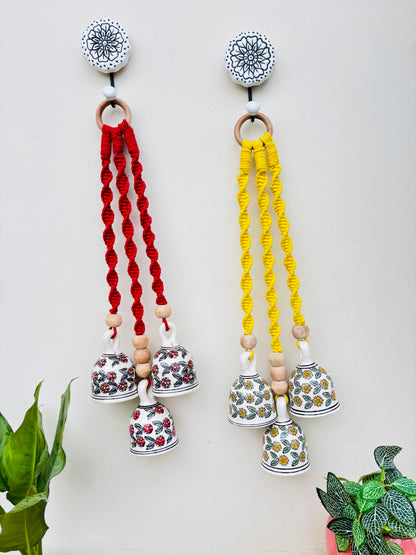 Red & Yellow  Aura Macrame Bell Combo -  Set of 2