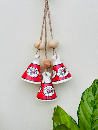 VibesRoute ZenBloom Floral Bell Hanging – Red (Set of 2)
