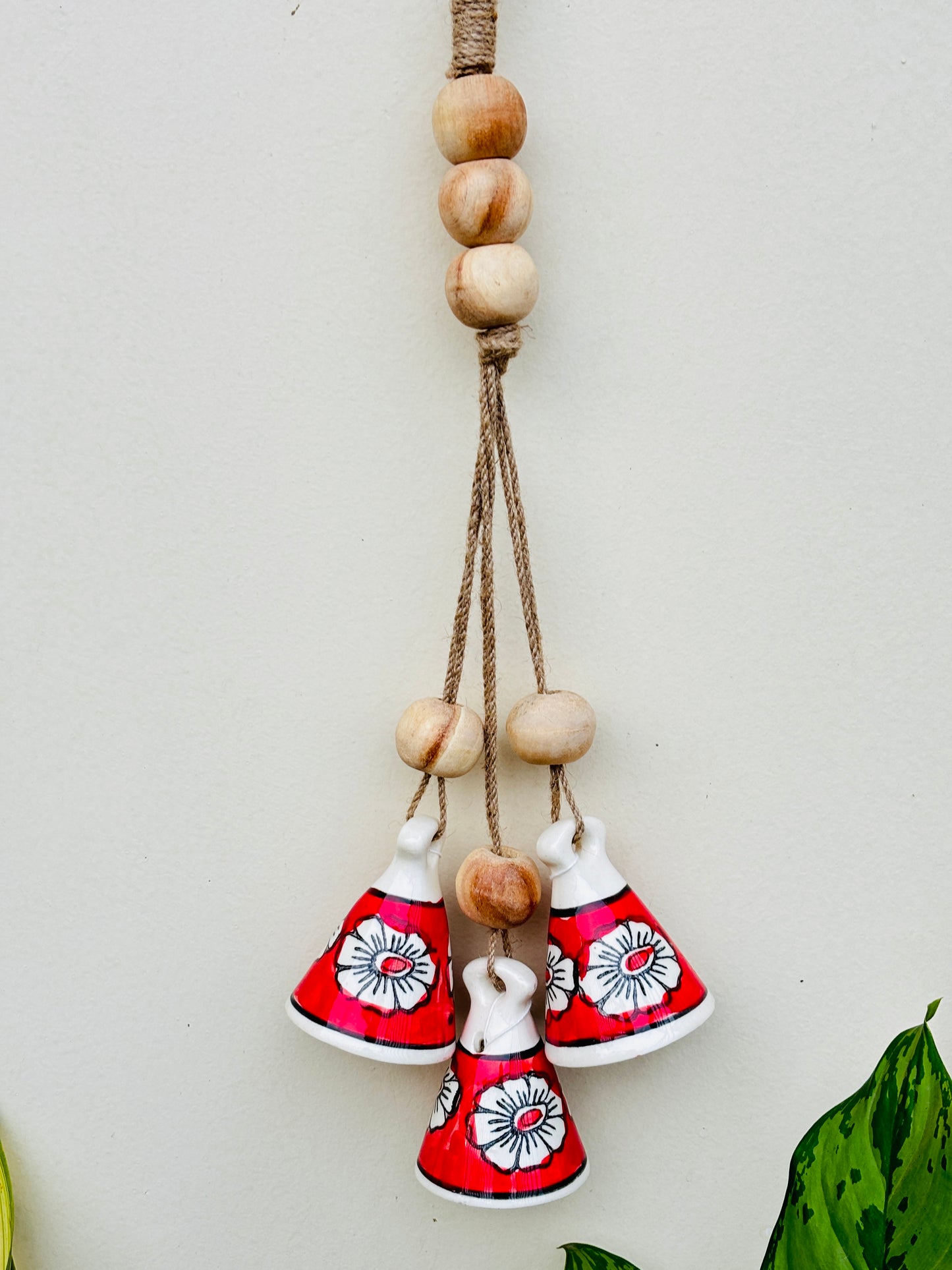 VibesRoute ZenBloom Floral Bell Hanging – Red (Set of 2)