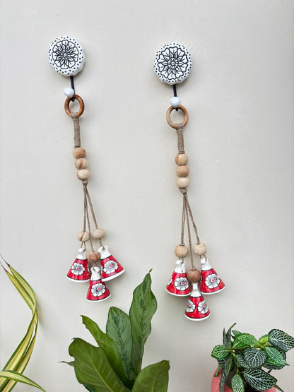 ZenBloom Floral Bell Hanging – Red (Set of 2)