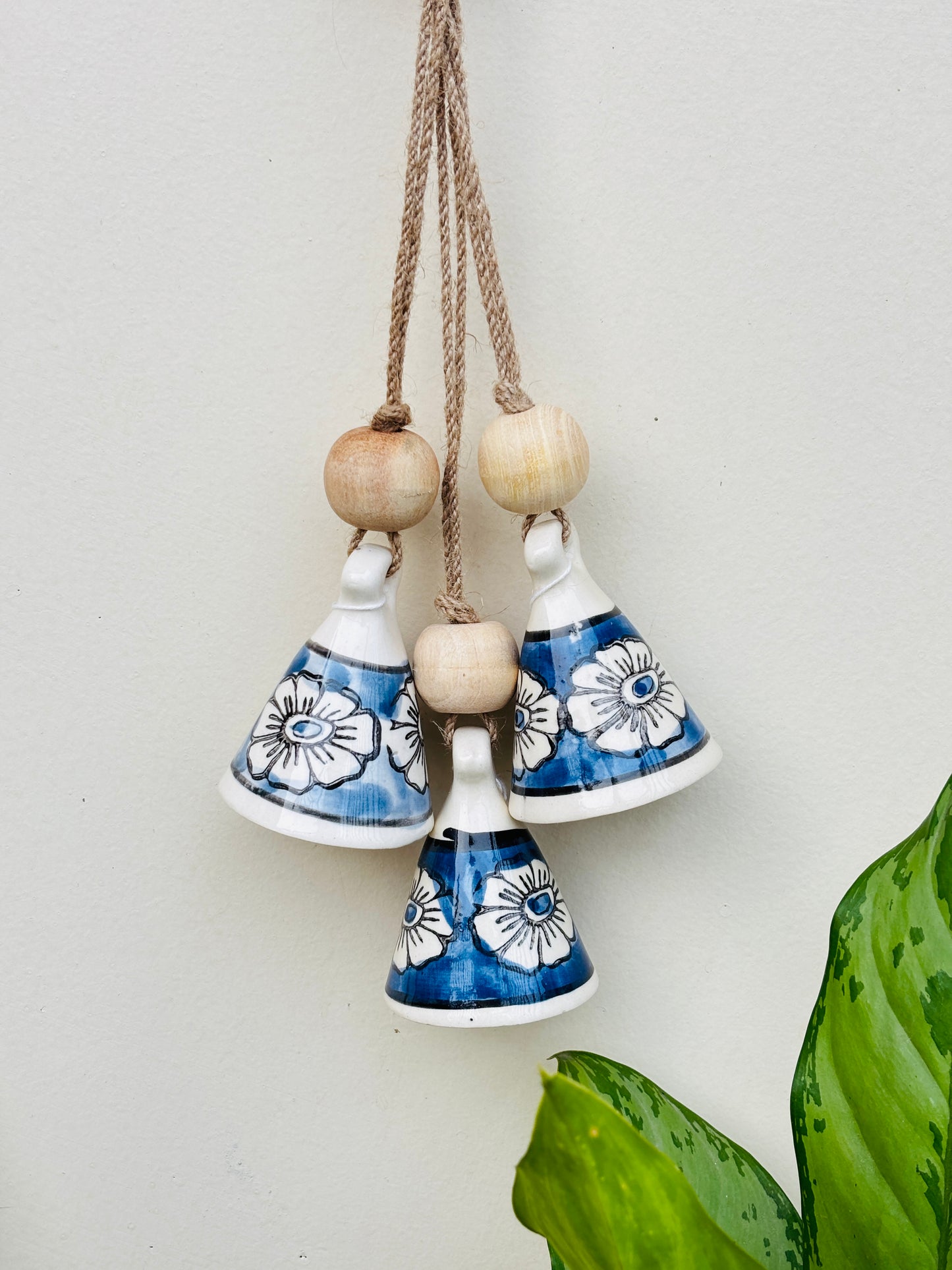 ZenBloom Floral Bell Hanging – Blue (Set of 2)