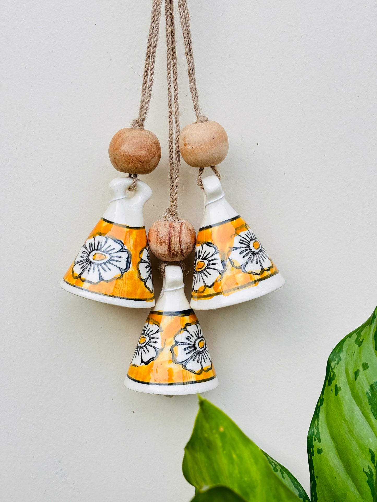 ZenBloom Floral Bell Hanging – Green & Yellow  (Set of 2)