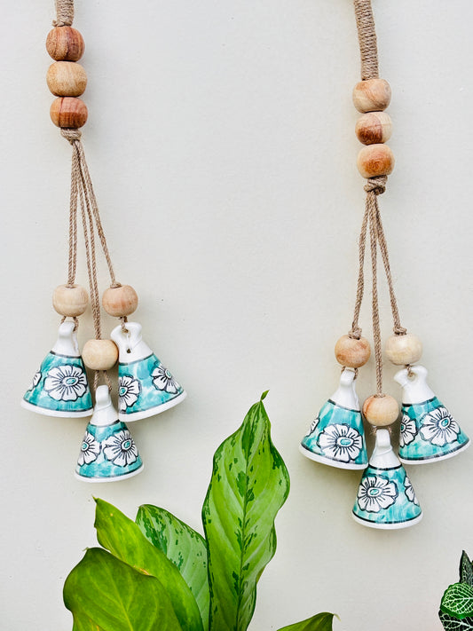 ZenBloom Floral Bell Hanging – Green (Set of 2)