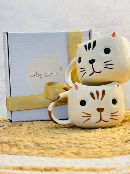 Twin Cat Ceramic Mug Set