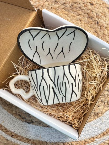 Monochrome Heart Mug & Coaster Set