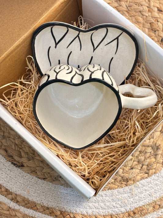 Monochrome Heart Mug & Coaster Set