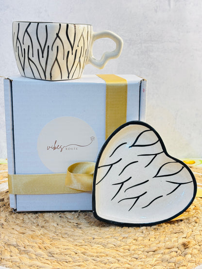 Monochrome Heart Mug & Coaster Set