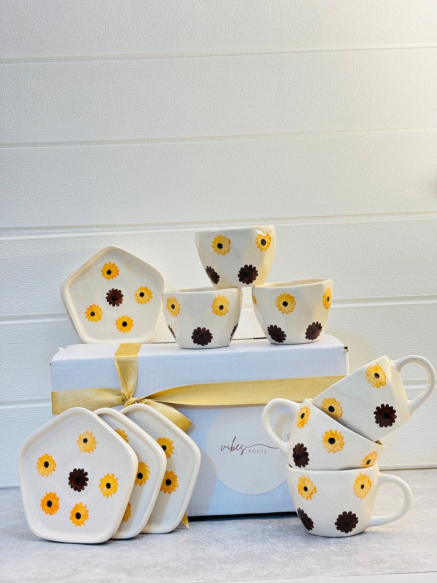 Sunflower Sips Cup & Coaster Set – Set of 6