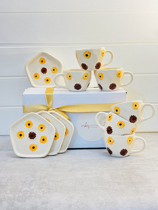 Sunflower Sips Cup & Coaster Set – Set of 6