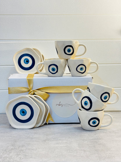 Evil Eye Cup & Coaster Set – Set of 6