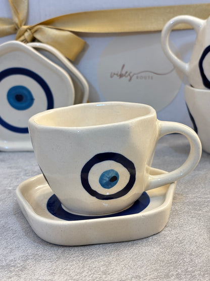 Evil Eye Cup & Coaster Set – Set of 6