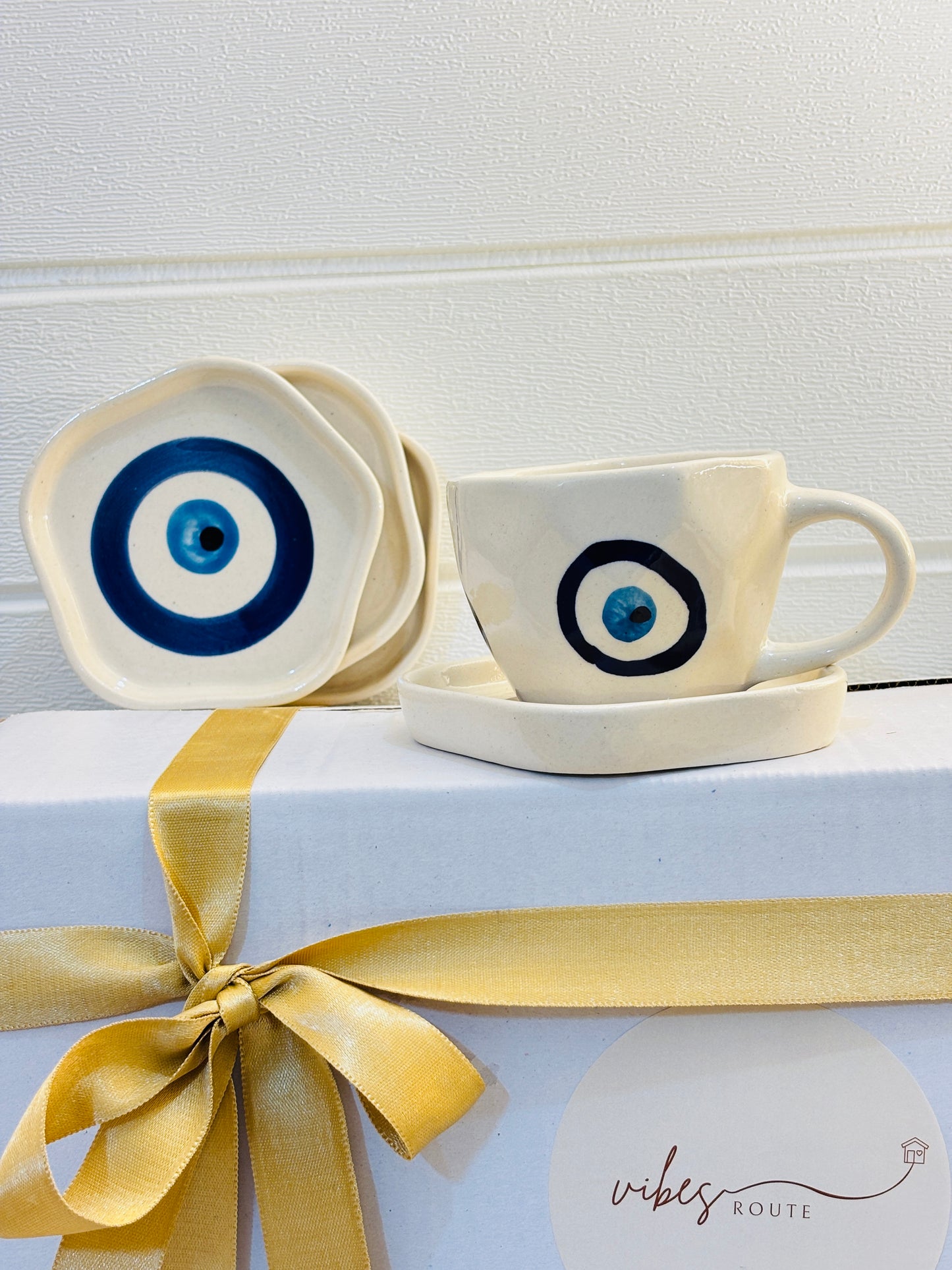 Evil Eye Cup & Coaster Set – Set of 6