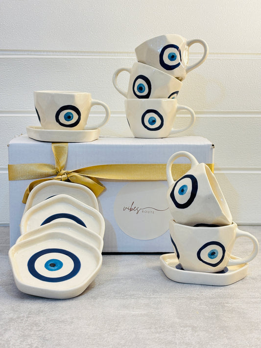 Evil Eye Cup & Coaster Set – Set of 6