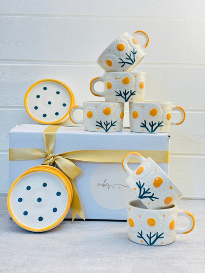 Sun Bloom Cup & Coaster Set – Set of 6