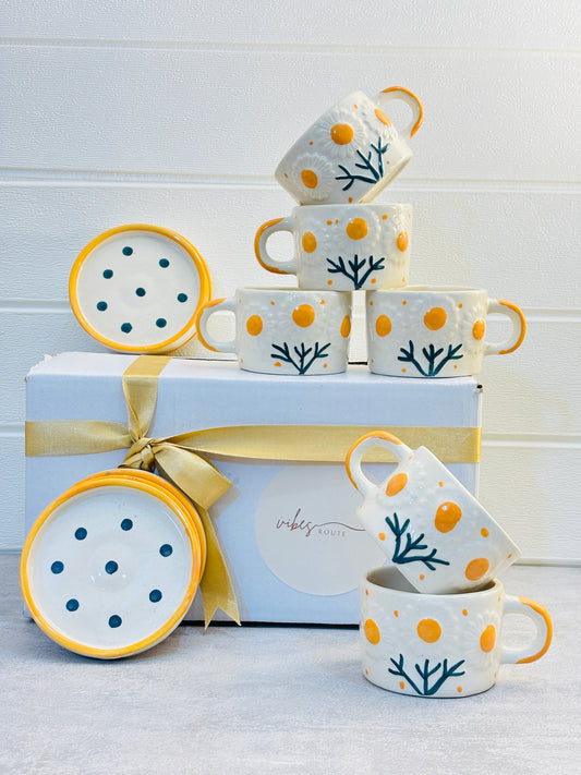 Sun Bloom Cup & Coaster Set – Set of 6