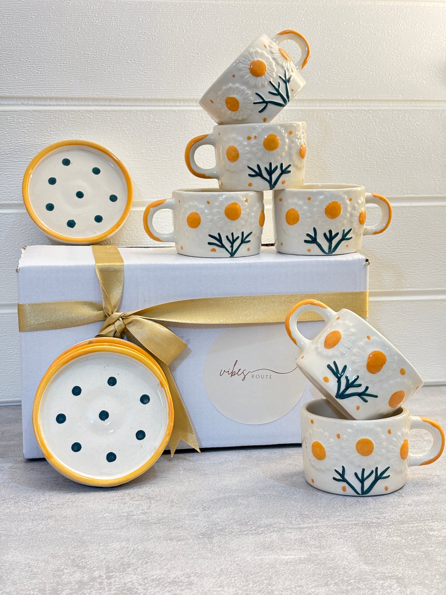 Sun Bloom Cup & Coaster Set – Set of 6