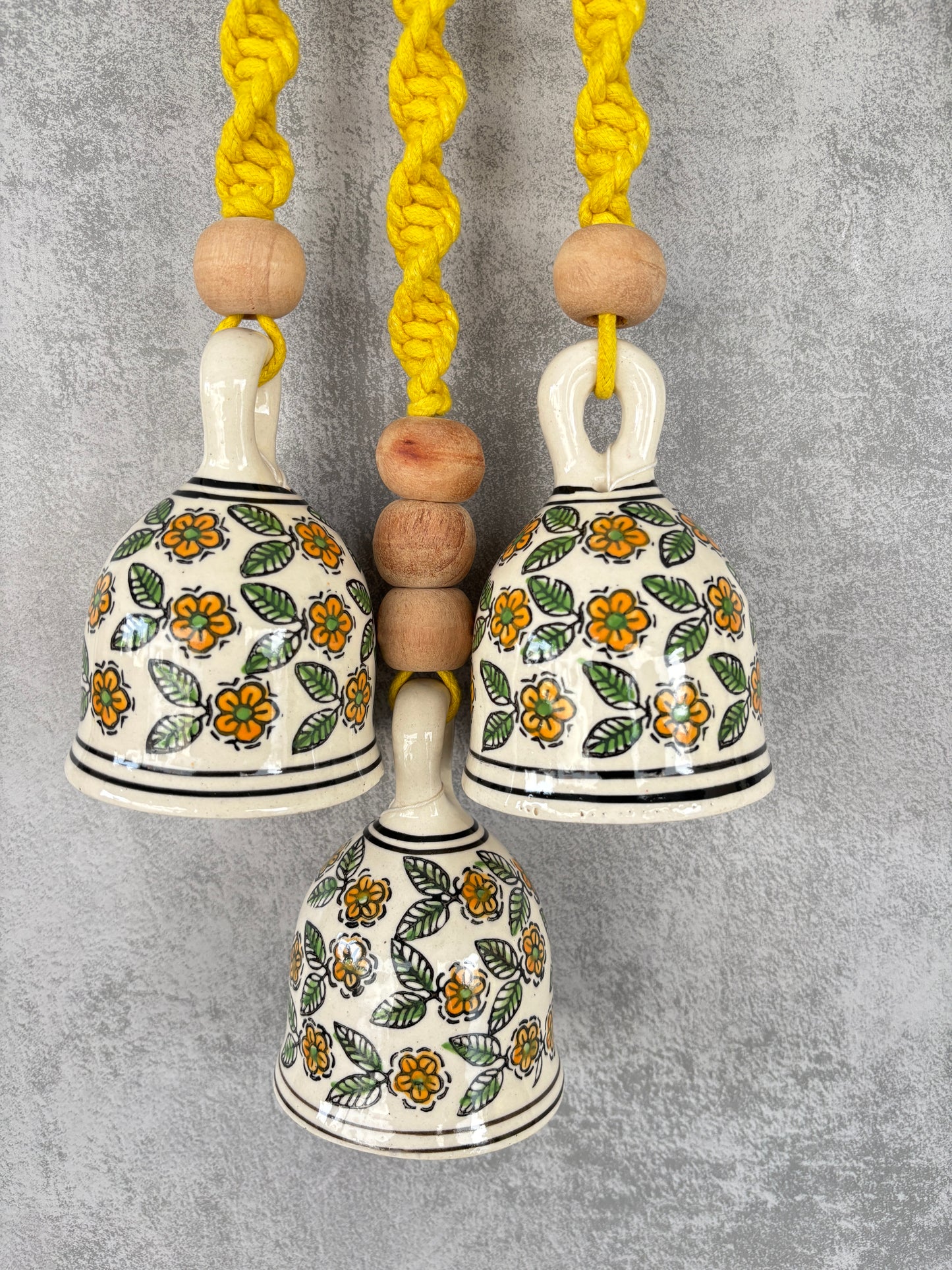 Yellow Floral Ceramic Bells & Wall Planter Combo